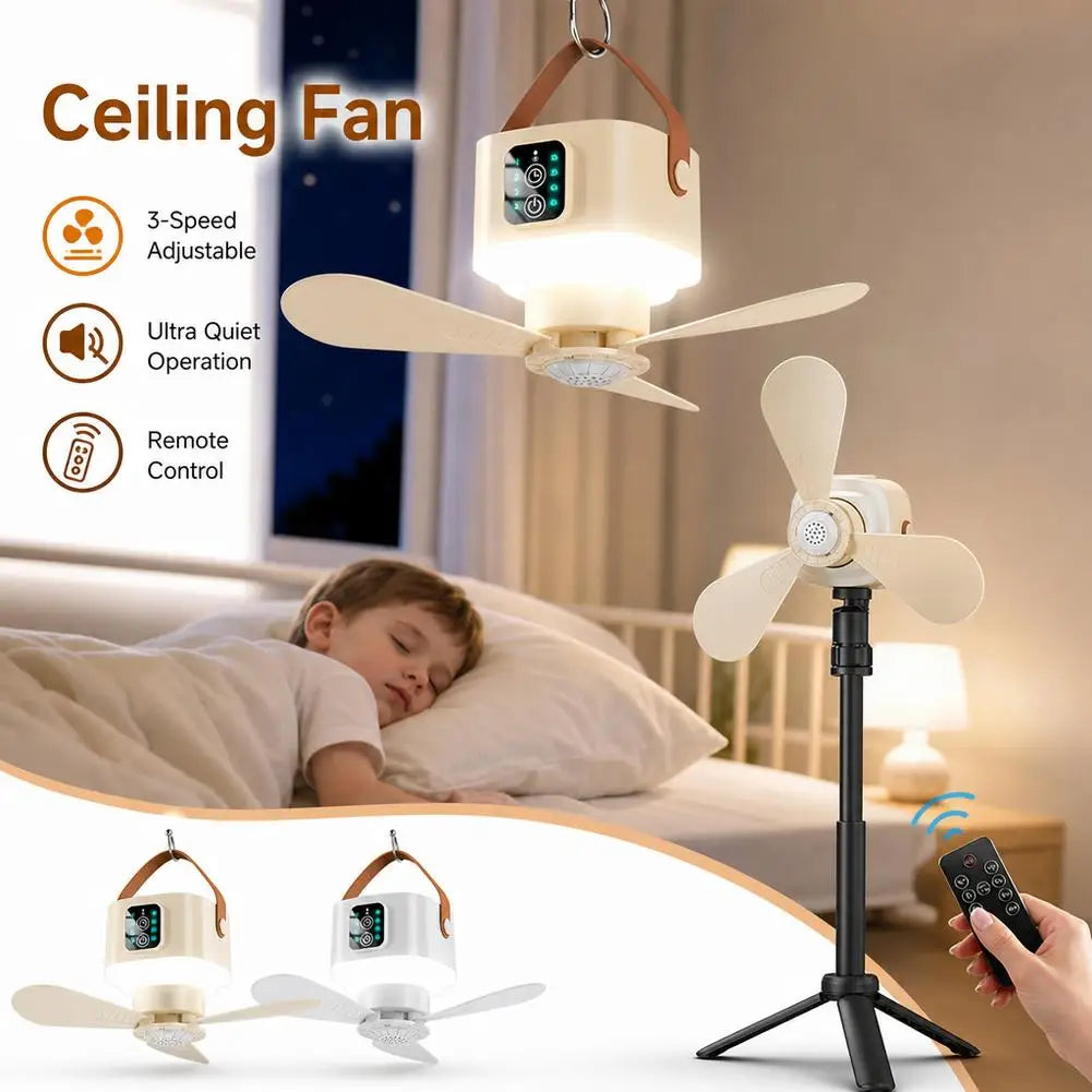 New Portable Rechargeable Ceiling Fan Wireless USB Hanging Fan With Timed remote control for Students Dorm Bed Outdoor Camping