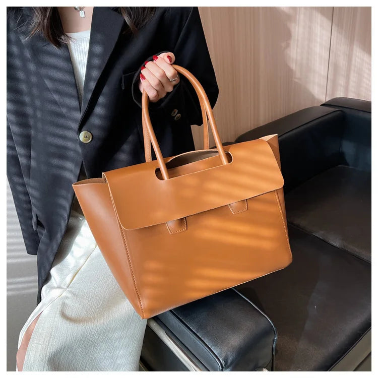 Large Capacity Women's Tote Bag Luxury PU Leather Shoulder Bag French Vintage Top-handle Handbag Casual Commute Shopper Bags