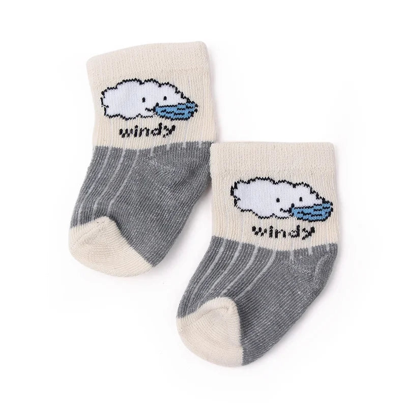7 Pairs Set for Baby Socks Soft Cotton Cute Animal Smile Face Spring and Autumn for 0-6 Months Toddler Boys and Girls W0040W0052