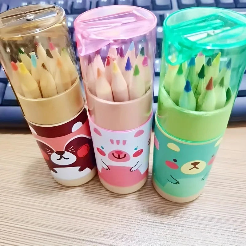 12pcs/box Children's Colore Pencil Set Crayons Cute Korean Stationery Drawing Art Tool Professional Colored Pen School Supplies