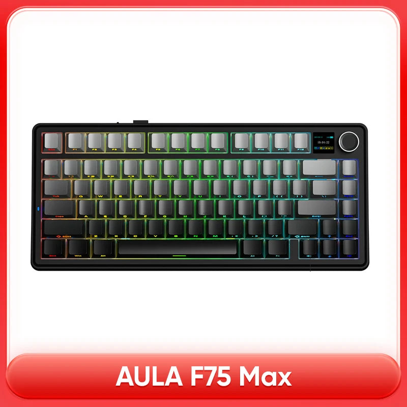 Aula F75 MAX Wireless Gaming Keyboard With Smart Digital Screen and Knob 75% Hot Swappable 3Mode RGB Backlit Mechanical Keyboard