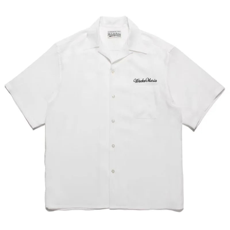 High-end Summer WACKO MARIA Solid Color Cursive wackomaria Embroidery Logo Simple Hawaii Short Sleeve Shirt