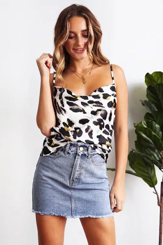 Summer Sexy Satin Strap Vest Top Sleeveless Inner Wear Base Tank Top Backless Splice Straight Cut Regular Length Women's Vest