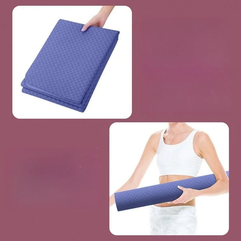 TPE Folding Yoga Mat Sports Anti Slip Shock-absorbing Fitness Folding Mat High-density 6mm Portable Belt Wear-resistant Rest Mat