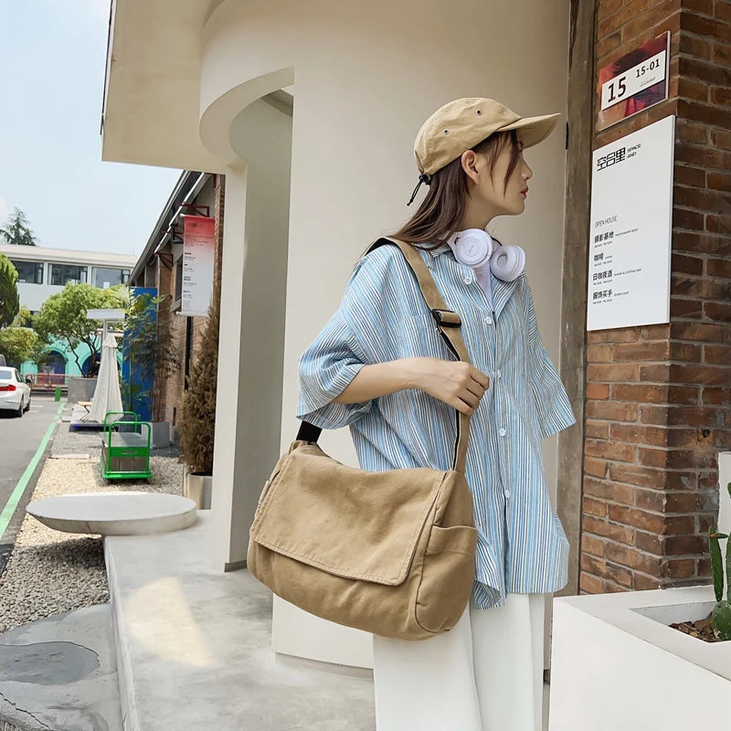 Women's Messenger Bag Vintage Handbag Canvas Teenager Shoulder Tote Bags Casual Handbag Crossbody Bag