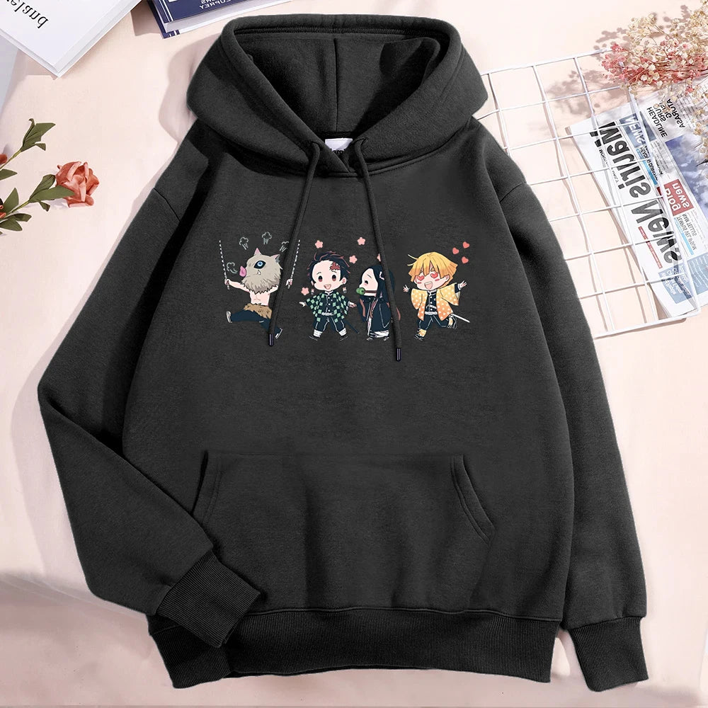 New Anime Kamado Tanjirou Kamado Nezuko Agatsuma Zenitsu Hashibira Inosuke Print Hoodie Sweathshirts Men Women Hooded Pullover