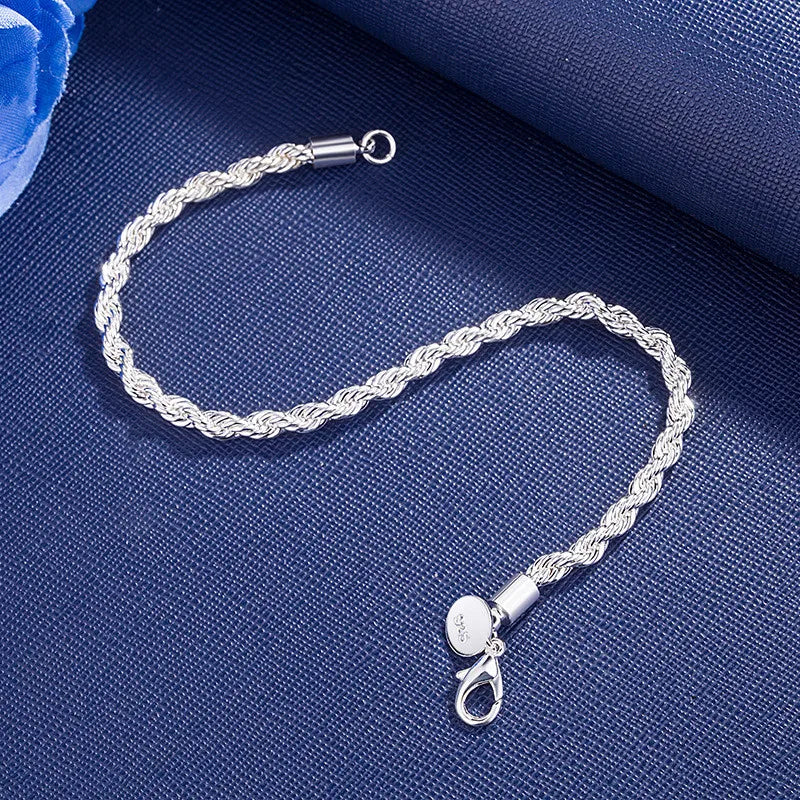 New High quality 925 Sterling Silver 4MM Women Men chain Male Twisted Rope Bracelets Fashion Silver Jewelry