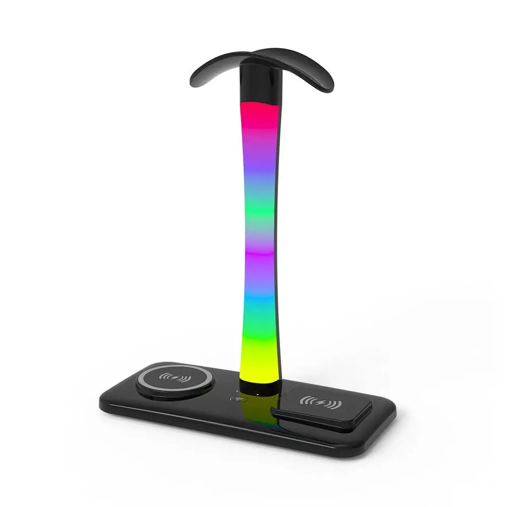 Multi Functional Headphone Stand Multi In One Wireless Charger Colorful LED Ambient Light Bracket For Headphones