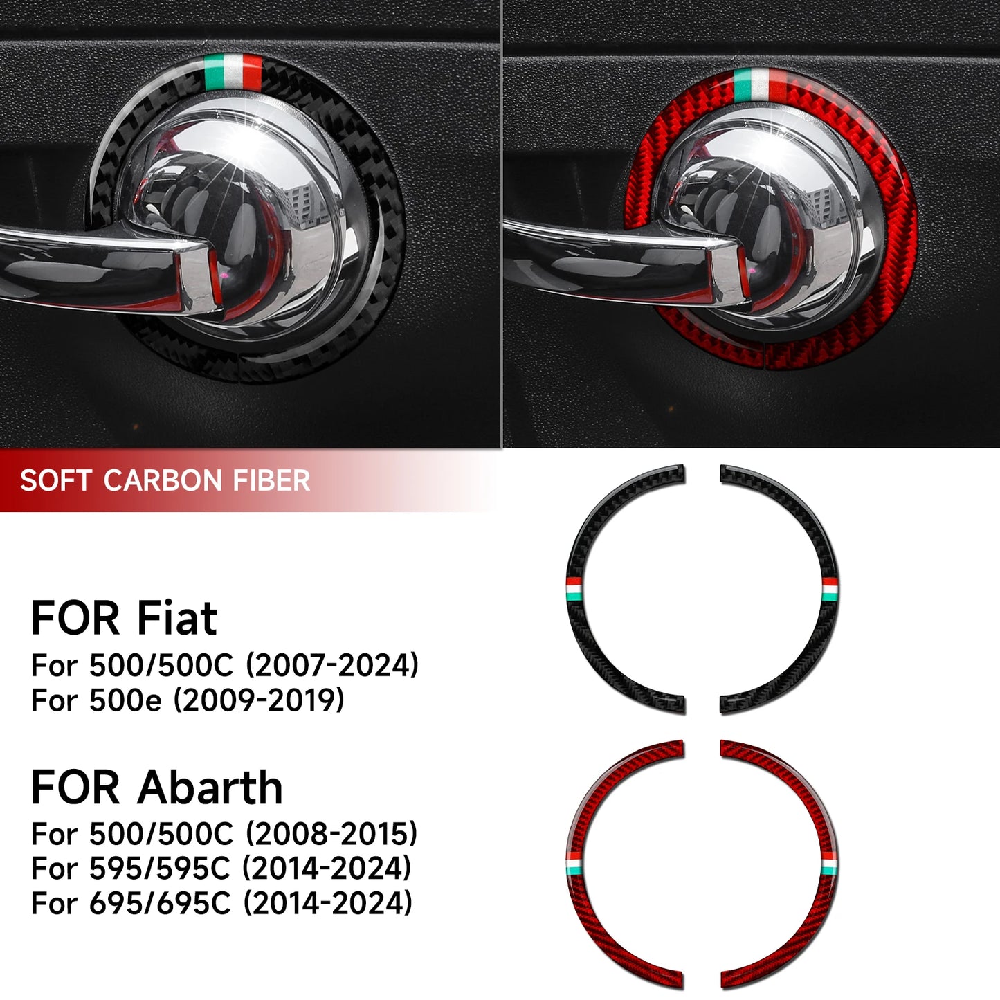 Car Inner Door Bowl Decorative Strip For Fiat Abarth 500 500C 500e 595 595C 695C Carbon Fiber Interior Sticker Car Accessories