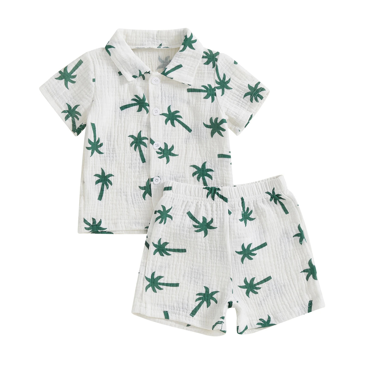 Baby Boy 2Pcs Summer Beach Set Palm Tree Print Short Sleeve Shirt Elastic Shorts Toddler Vacation Outfit