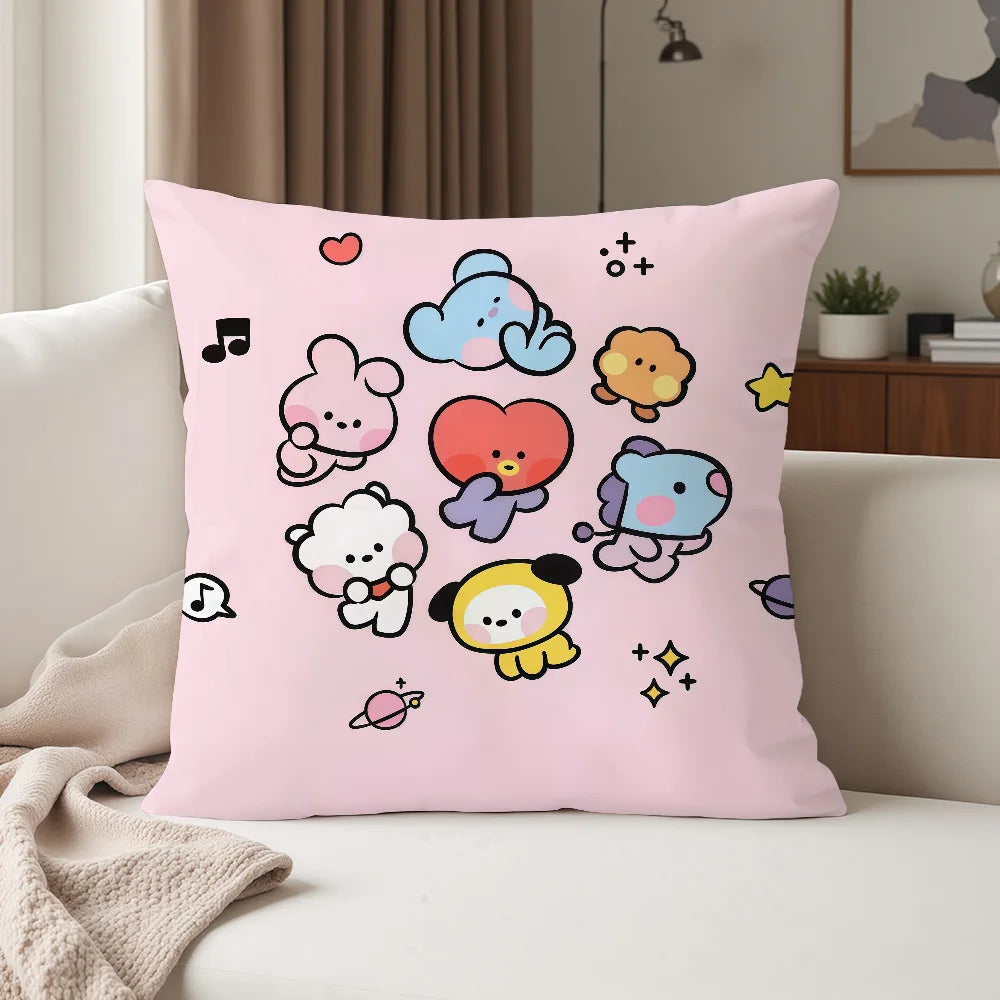 Cute Cartoon Characters B-BT-21 Pillow Case Suitable For Bedrooms Living Rooms Cars Home Decoration