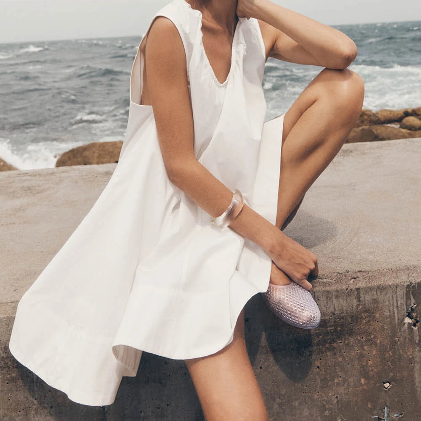 New Fashion Womens V Neck Tank Dress Sleeveless Solid Color Loose Beach Dresses With Pocket Club Street Style Hot Sale S-XL