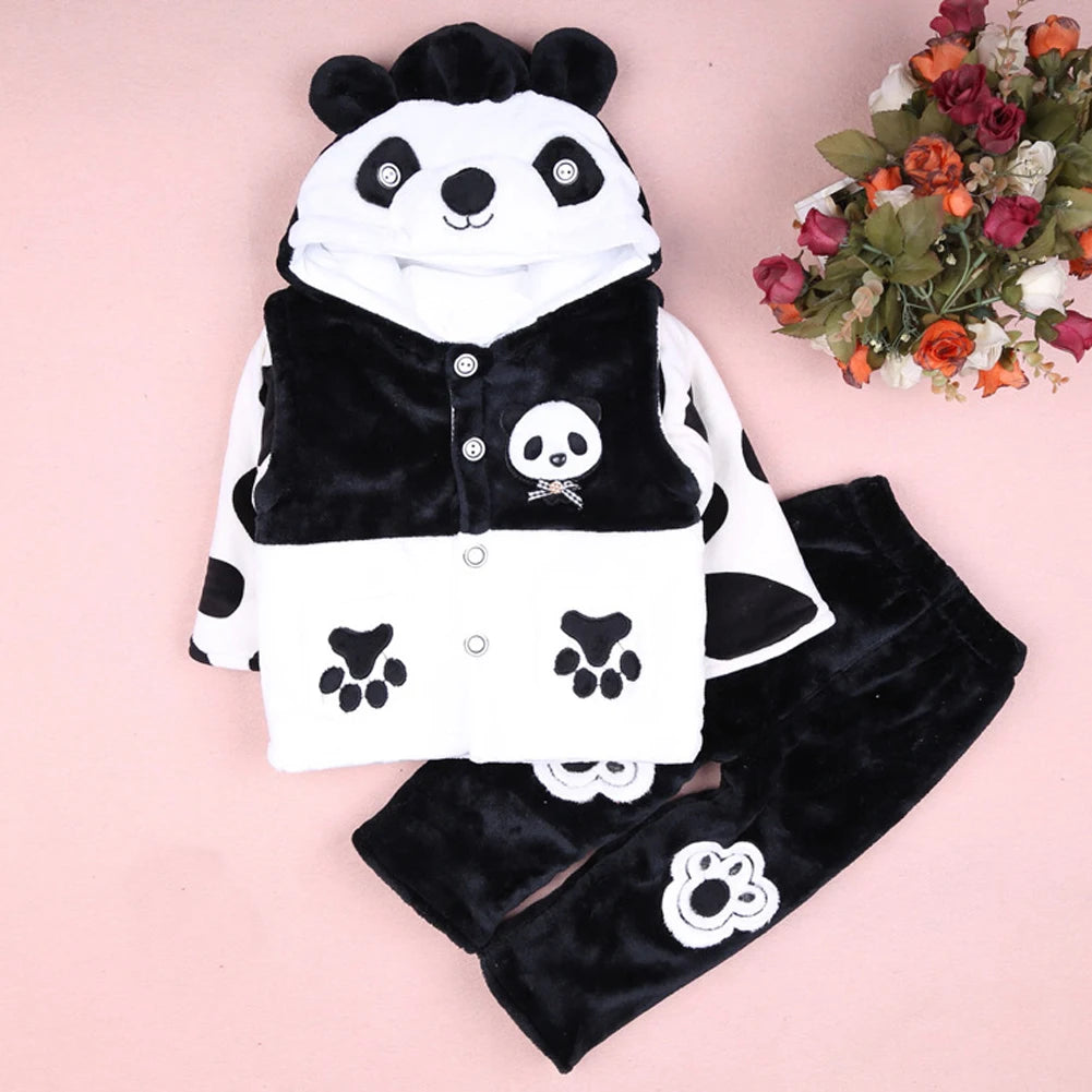 Baby Winter Suits,Coat Pants Hooded Vest Set,Toddlers Cartoon Panda Flannel Cotton Clothing,Baby Boys Girls 3-Piece Warm Outfits