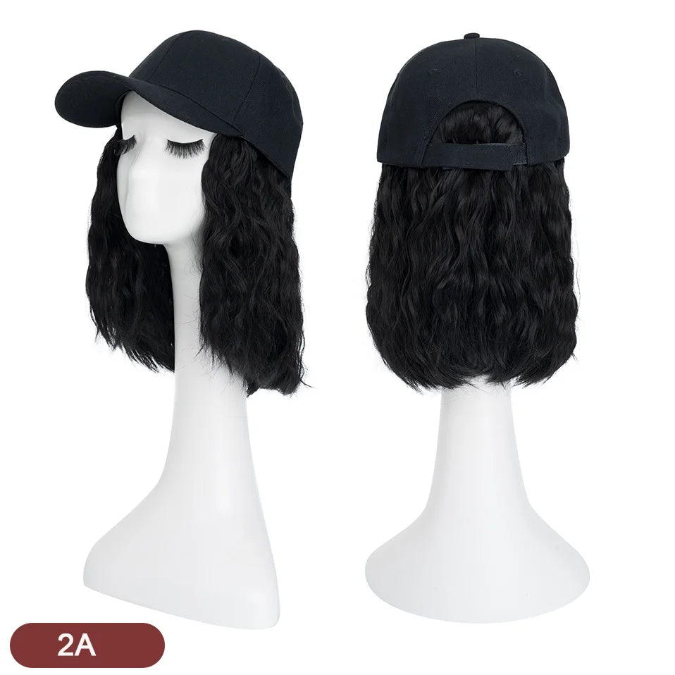 Hat Wig for Women 8''16''Wave Baseball Cap Wig with Curly Hair Extensions Wig Synthetic Wave Wig Hat Adjustable Baseball Hat Wig