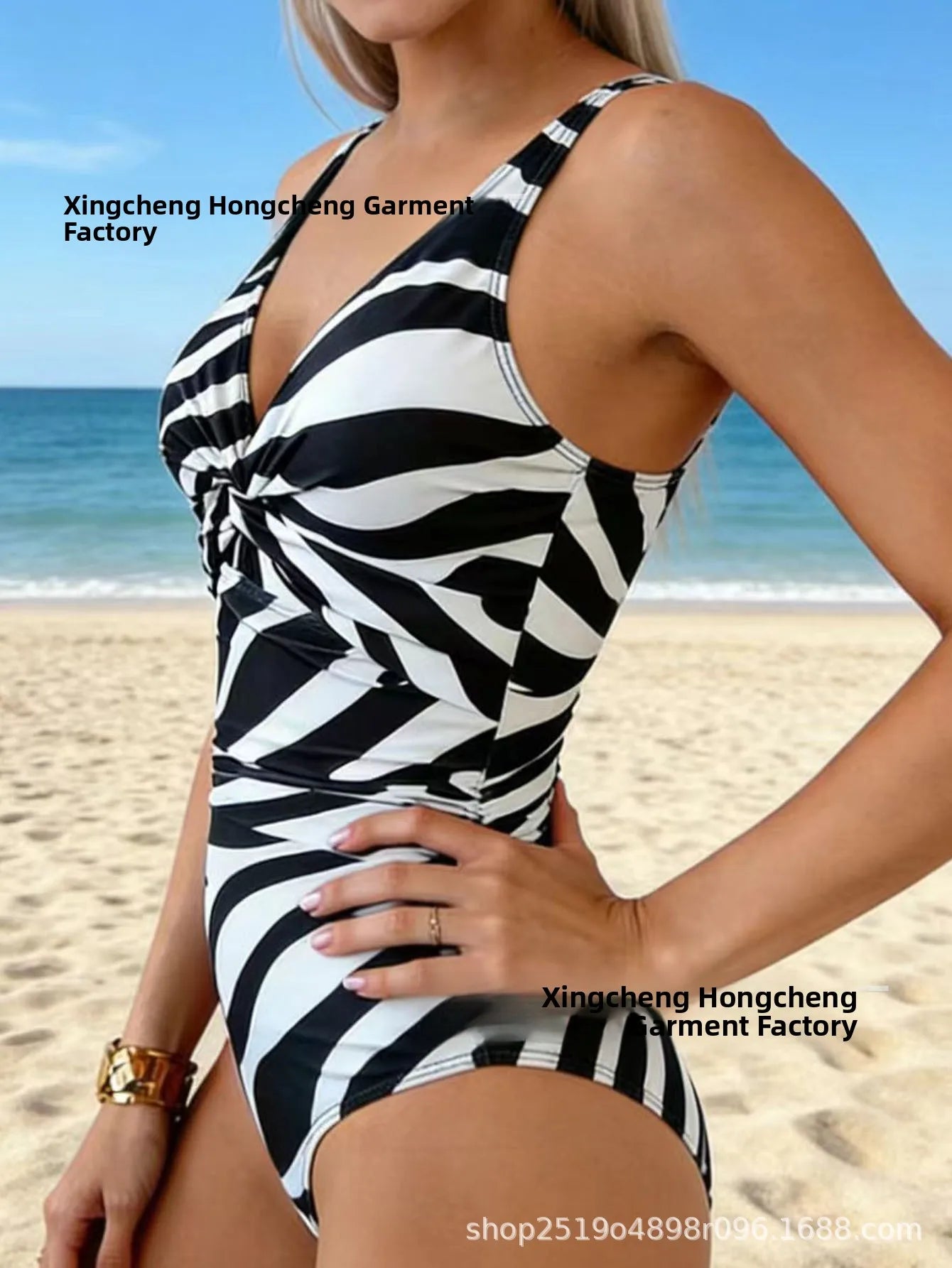 Fashionable Women's One-Piece Swimsuit Tummy Control Trendy Swimwear Cross-Border 2026 New Style Pure Color No Sleeve