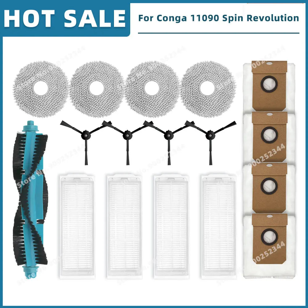 Compatible For Cecotec Conga 11090 / 13090 Spin Revolution Replacement Parts Accessories Filter Main Side Brush Mop Dust Bag