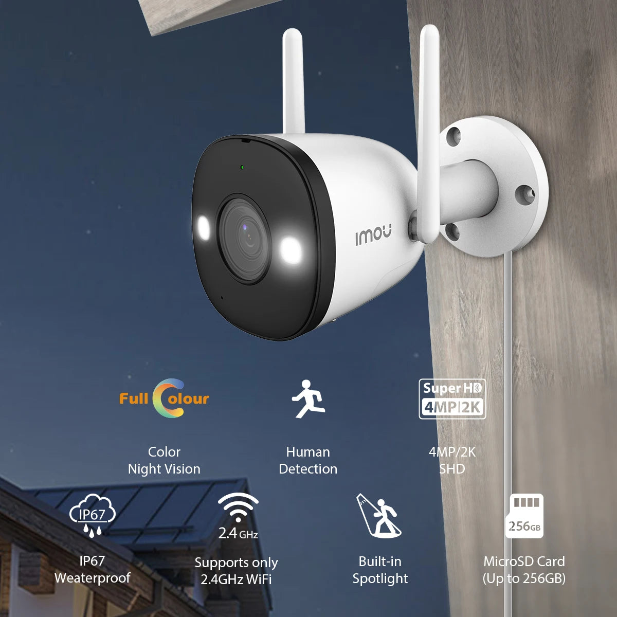 IMOU Bullet Security Camera 2.4GHz WiFi IP Camera Outdoor with IP67 Wi-Fi 6 Surveillance Camera Human Detection 24/7 Recording