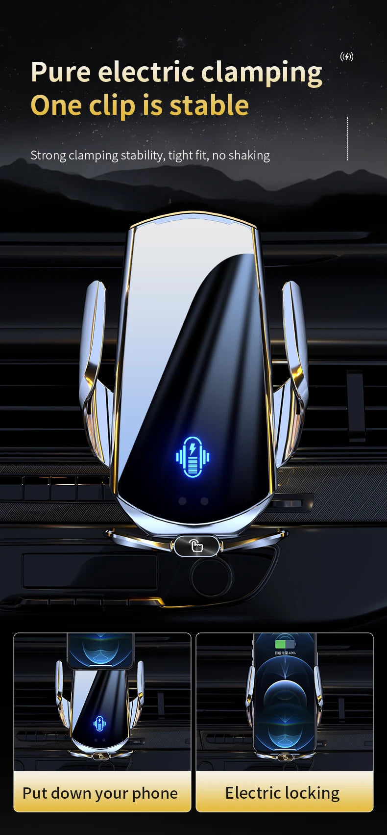 Car Phone Holder Wireless Charger Automatic Intelligent triple sensing magnetic suction charging For Universal All Mobile Phones