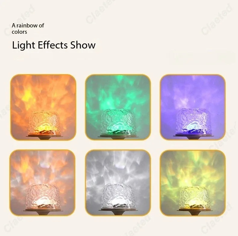 LED High Footed Desk Lamp with Water Ripple Projection Romantic Atmosphere Night Light for Couple Gift Indoor Bedroom