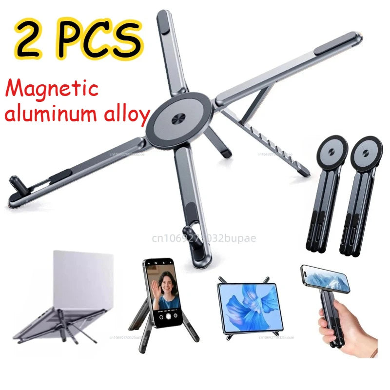 3-in-1 Magnetic Phone Holder Base for Laptop Portable Selfie Stick Foldable Tripod Stand for IPhone IPad Tablet Laptop Desktop