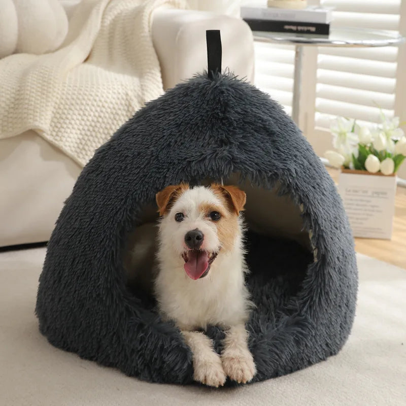 Winter Warm Plush Flannel Pet Bed - 2 in 1 Heated Cat Dog Kennel Pad, Deep Sleep Cozy Nest Basket for Small Medium Indoor Pets,