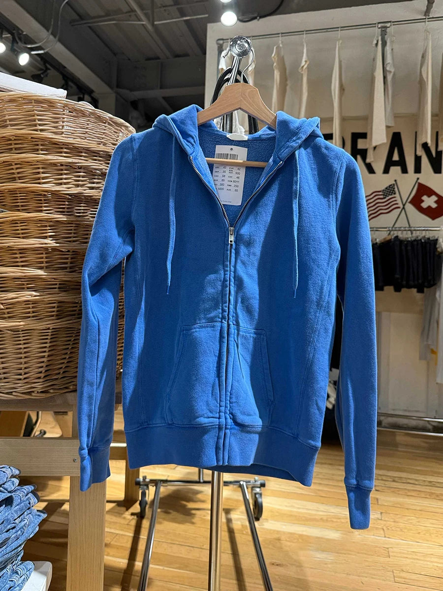 Blue Long Sleeve Zip-up Hoodies Women Autumn Pocket Drawstring Hooded Sweatshirts Preppy Style American Vintage Zipper Outerwear