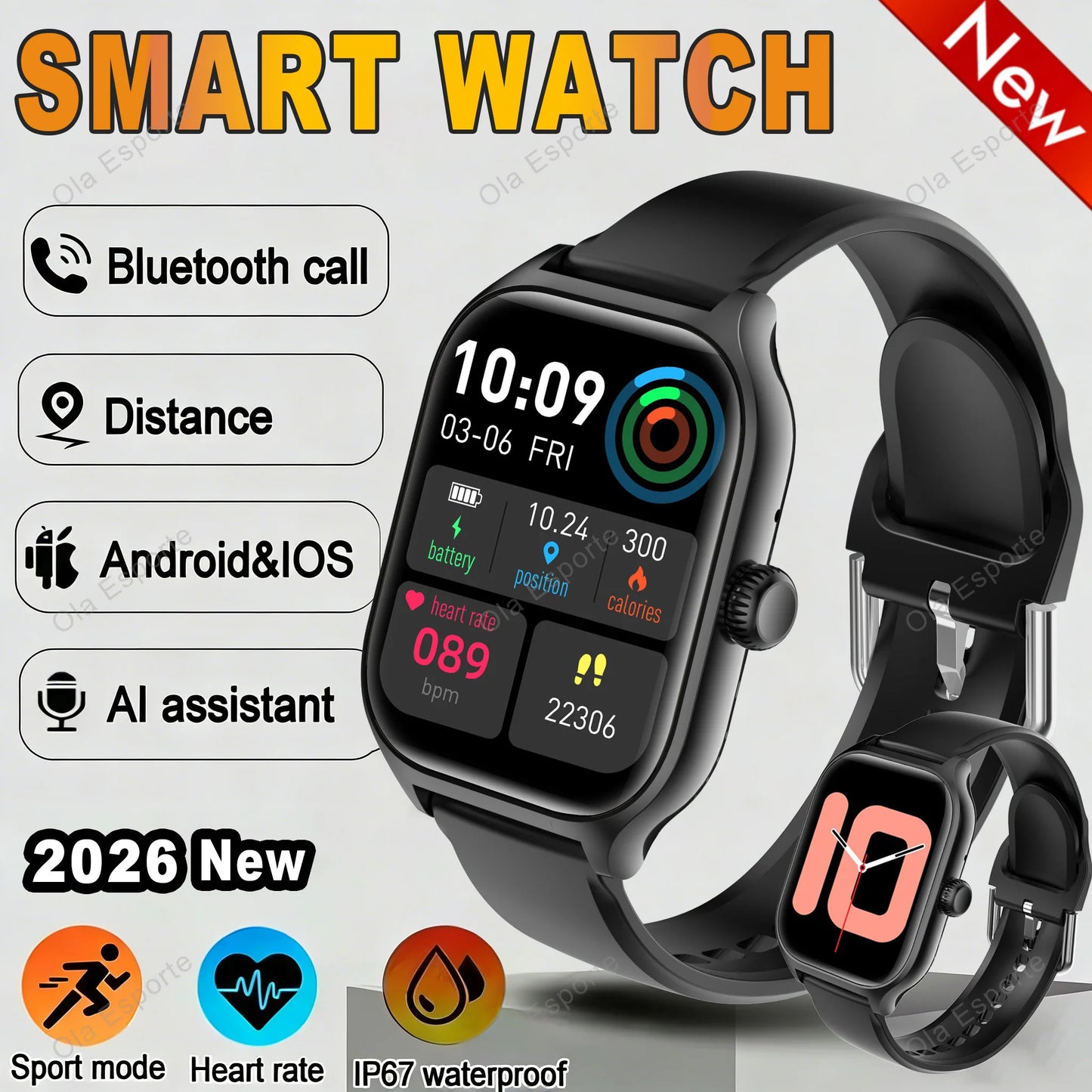 Smart Watch Bluetooth Calling Message Notification Multi-Sport Mode Heart Rate Blood Pressure Blood Oxygen Monitoring SmartWatch