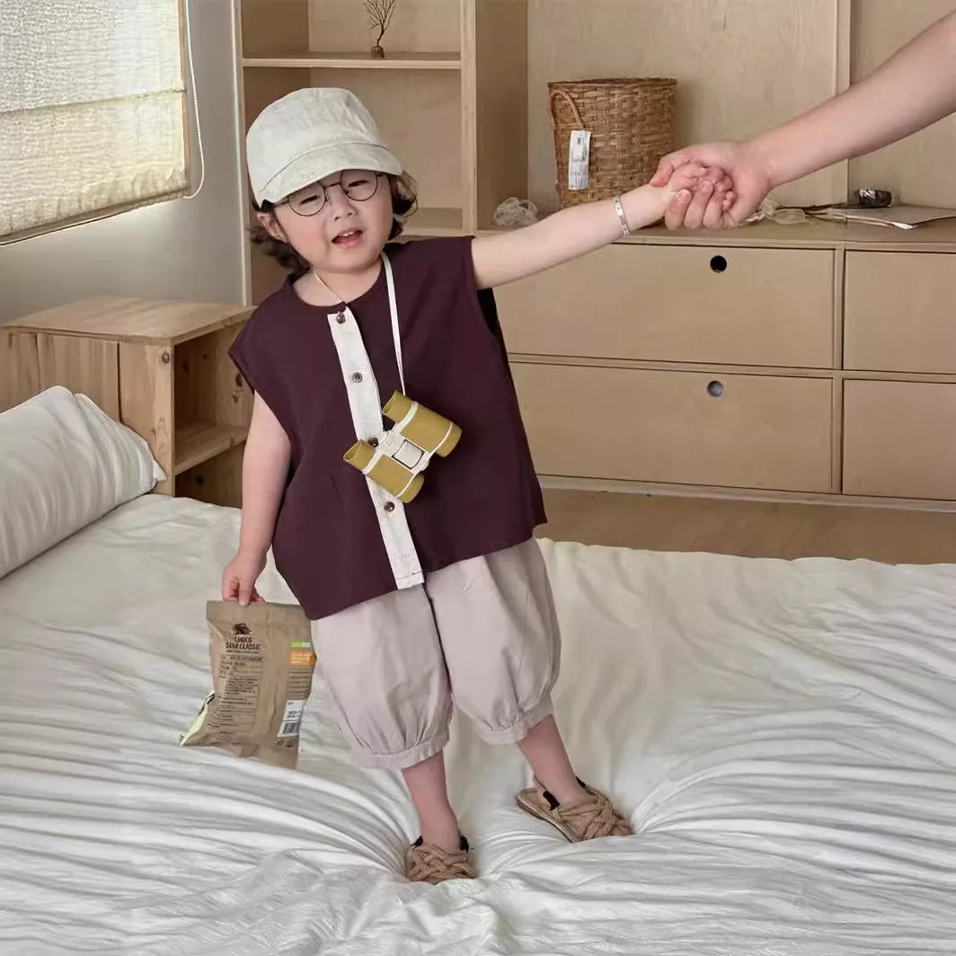 Boys Pants 2025 Summer New Childrens Clothing Korean Fashion Boys Baby Cotton Pure Color Bundle Feet in The Pants Casual Simple