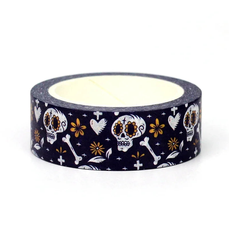 1pc 10M Deco Bat Rose Skull Black Cat Haunted House Halloween Masking Washi Tape Set for Scrapbooking Cute Journal Stationery