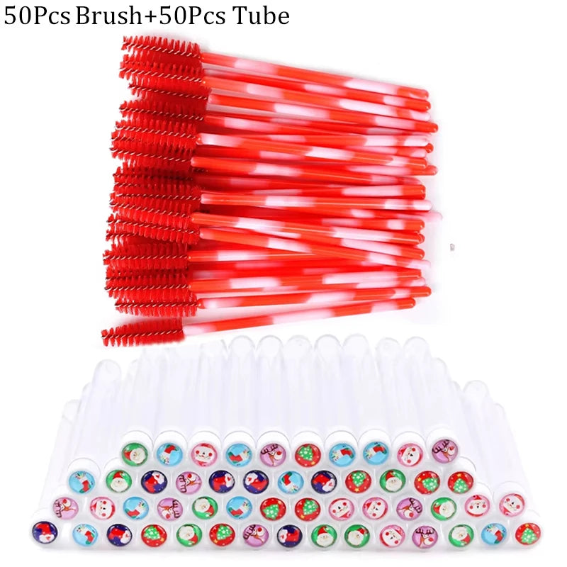 20/50pcs Reusable Christmas Eyelash Brush Tube False Mascara Wands Dust-proof Eyebrow Brush Container Lash Extension Makeup Tool