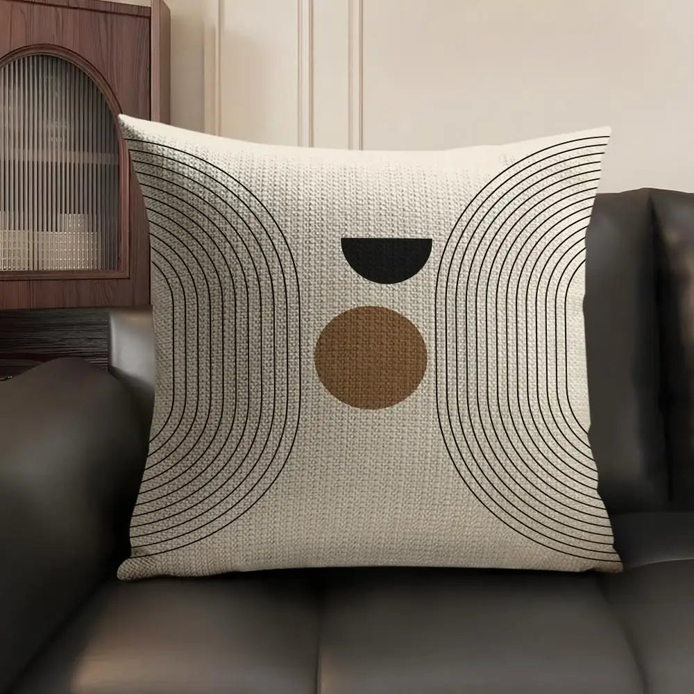 Minimalist Geometric Line Cushion Cover Natural Linen Pillow Case Organic Fabric Double Sided Print Sofa Home Decor Gift