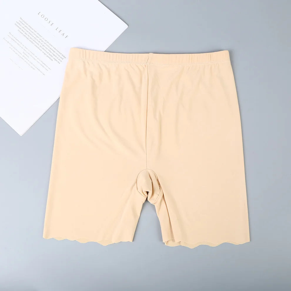 2 IN 1 Seamless Safety Shorts Panties For Women Summer Mid Waist Elastic Cool Ice Silk Undershorts Large Size Underskirt Shorts