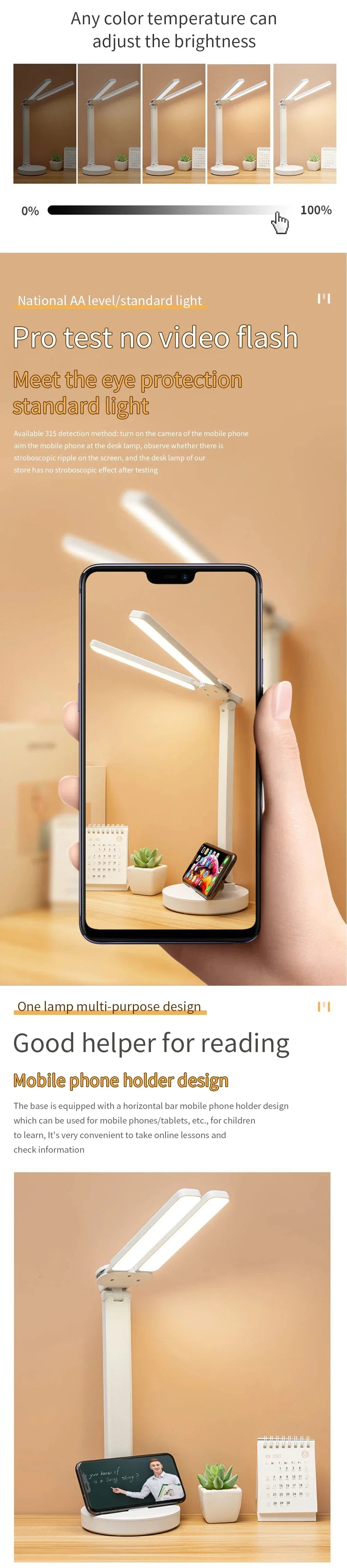 LED Desk Lamp 3 Levels Dimmable Touch Night Light USB Rechargeable Eye Protection Foldable Table Lamp For Bedroom Bedside Readin