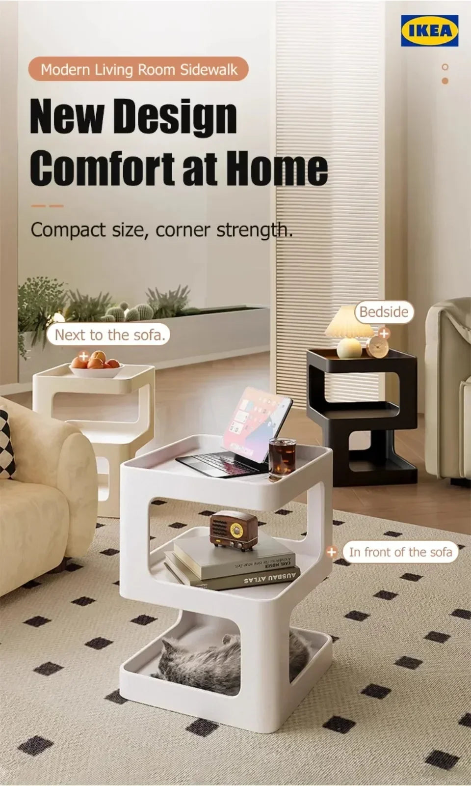 Light Luxury Sofa Table Solid Color Bookshelf Living Room Small Coffee Table Bedroom Simple Bedside Table Creative Computer Desk