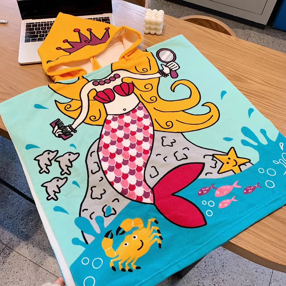 Children Bathing Stuff Kids Hooded Cape Towel Boy Shark Bathrobe Baby Dinosaur Bath Towel Girls Unicorn Beach Towel Wrap Blanket