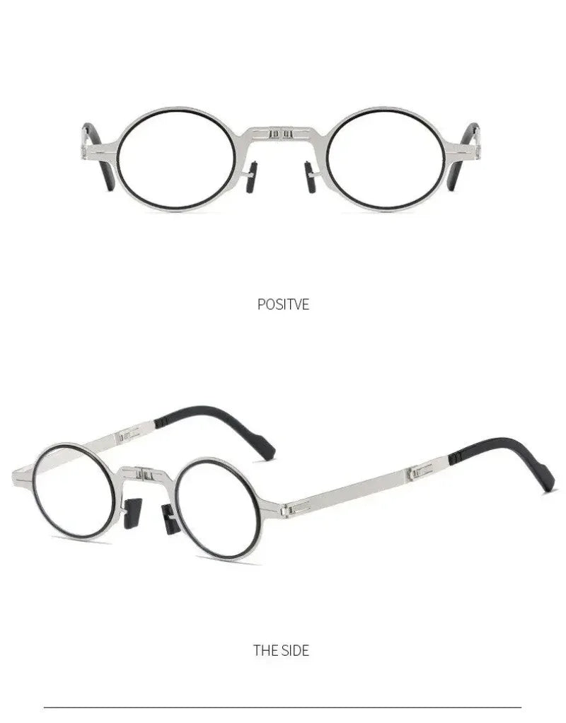 Unisex Folding Reading Glasses Transparent Lenses Full Metal Frame Anti Blue Light Comes with Case for Men and Women