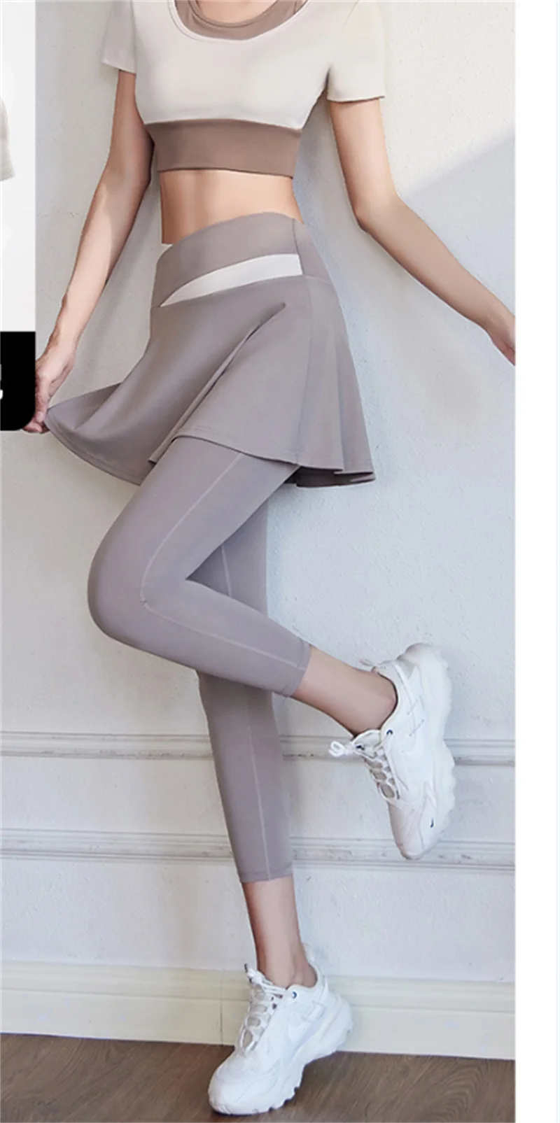 Aiithuug Tennis Skorts Cross-waist Skirted Legging Yoga Legging with Skirts Tennis Leggings Soft Stretchy Tennis Dresses Running