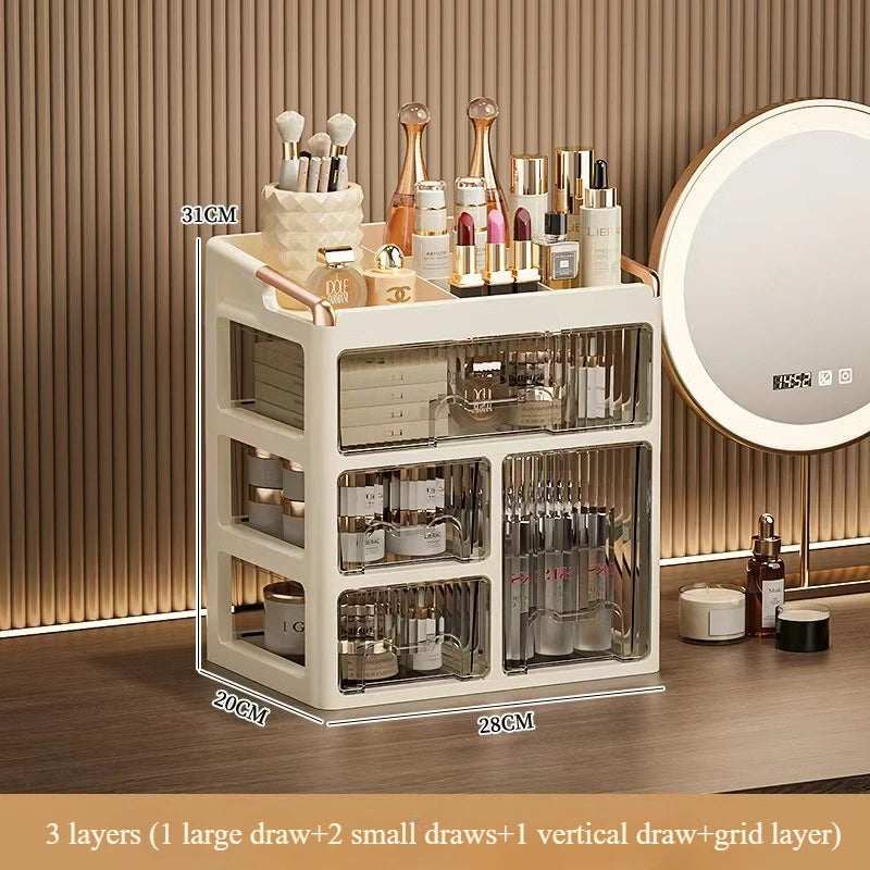 High End Makeup Storage Box - 3-Layer Minimalist Lipstick Drawer Cabinet Organizer
