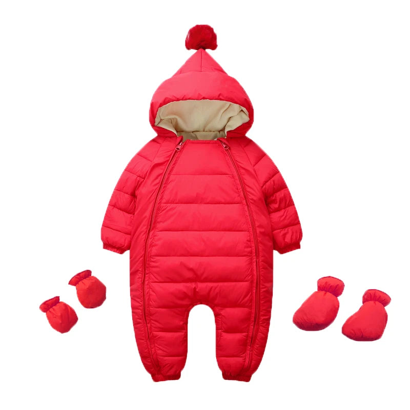 OLEKID 2025 Newborn Baby Jumpsuit Hooded Plus Velvet Warm Baby Boys Snowsuit Toddler Snow Suit Baby Girl Cotton Overalls Rompers