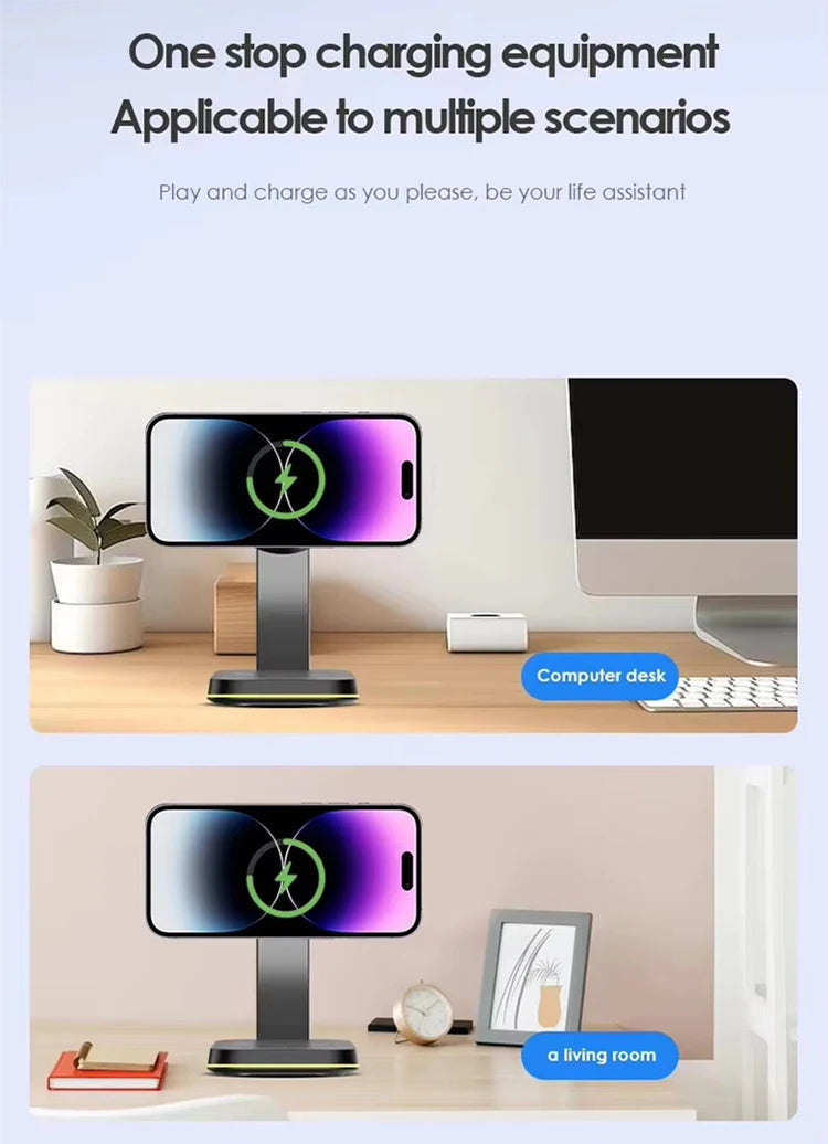 3 in 1 30W Smart Watch Earphone for iPhone 17 16 15 14 13 12  Fast Universal Magnetic Phone Stand Wireless Charger StationHolder