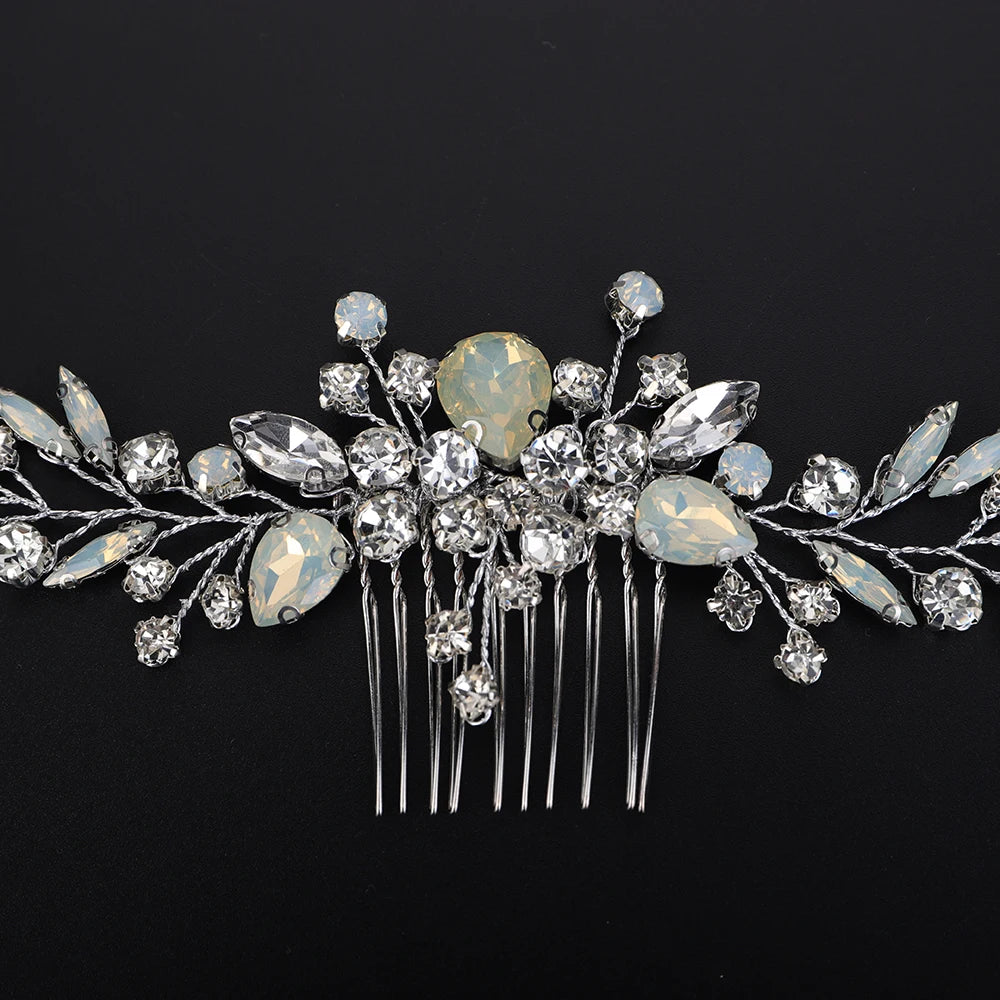 Crystal Flower Bride Hair Accessories Red Wedding Head Jewelry Blue Rhinestone Headdresses Women Hair Comb 9 Colors Headpieces