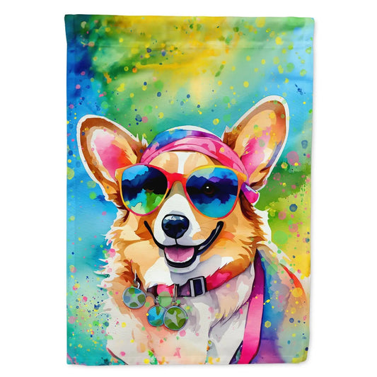 Corgi Hippie Large Porch Pole Decorative Yard Banner Multicolor Wall Hanging Polyester House Size Artwork Multicolor