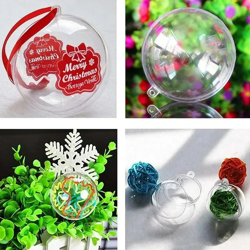 10Pcs Fillable Transparent Hanging Balls Plastic Christmas Ornaments Hollow Decorative Hanging Balls Xmas Tree Pendant Supply