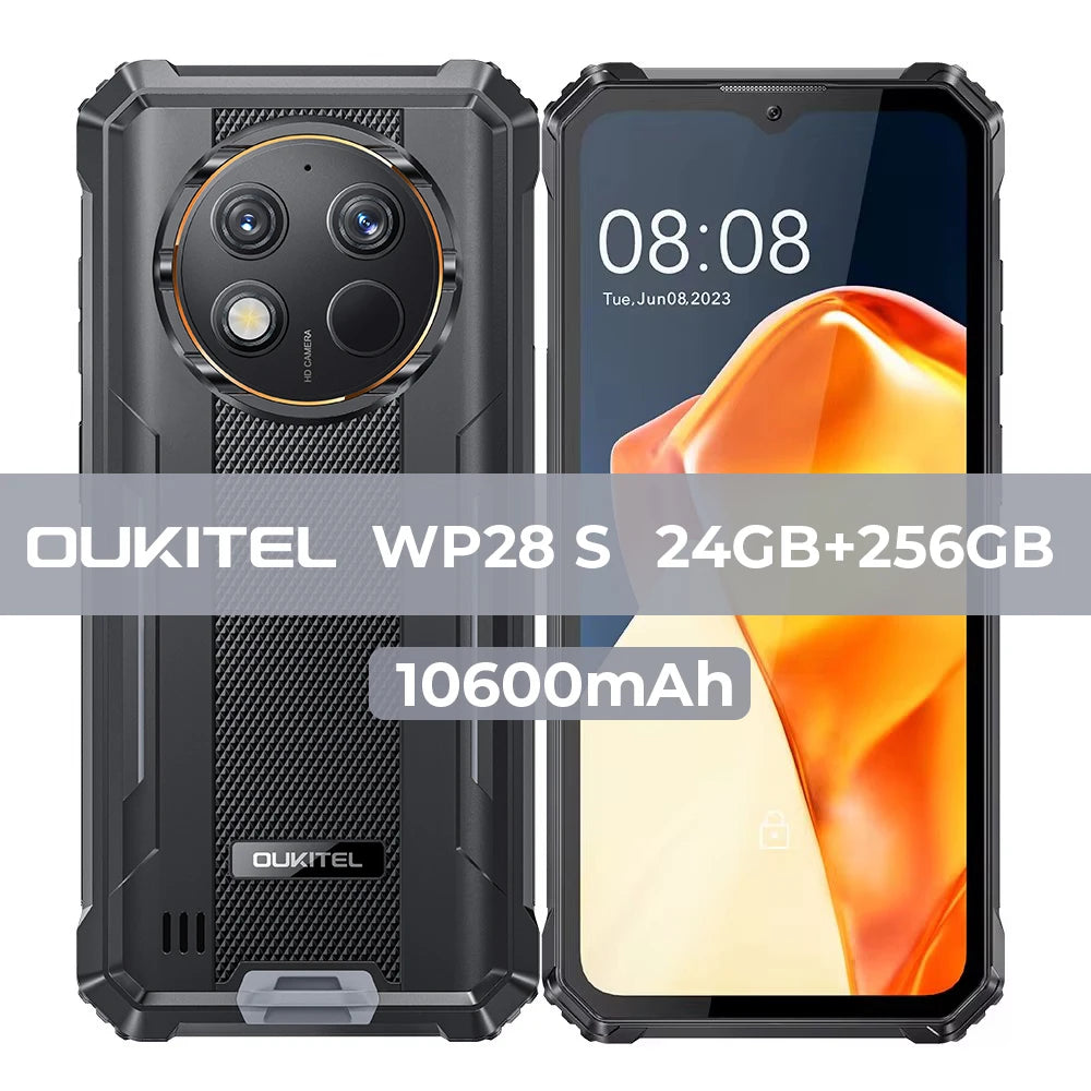 Oukitel WP28 S Rugged smartphone 6.52‘' HD 10600mAh 16GB (4+12)+128GB Android14 13MP Camera cellphone