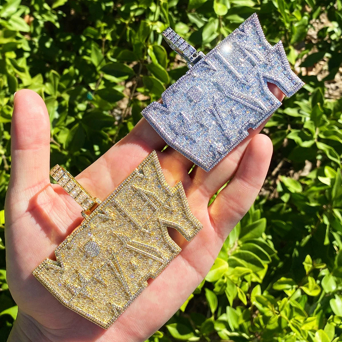 Aokaishen Iced Out Money Wayy Necklace Pendant for Men Prong Setting Real Gold Plated Hip Hop Jewelry