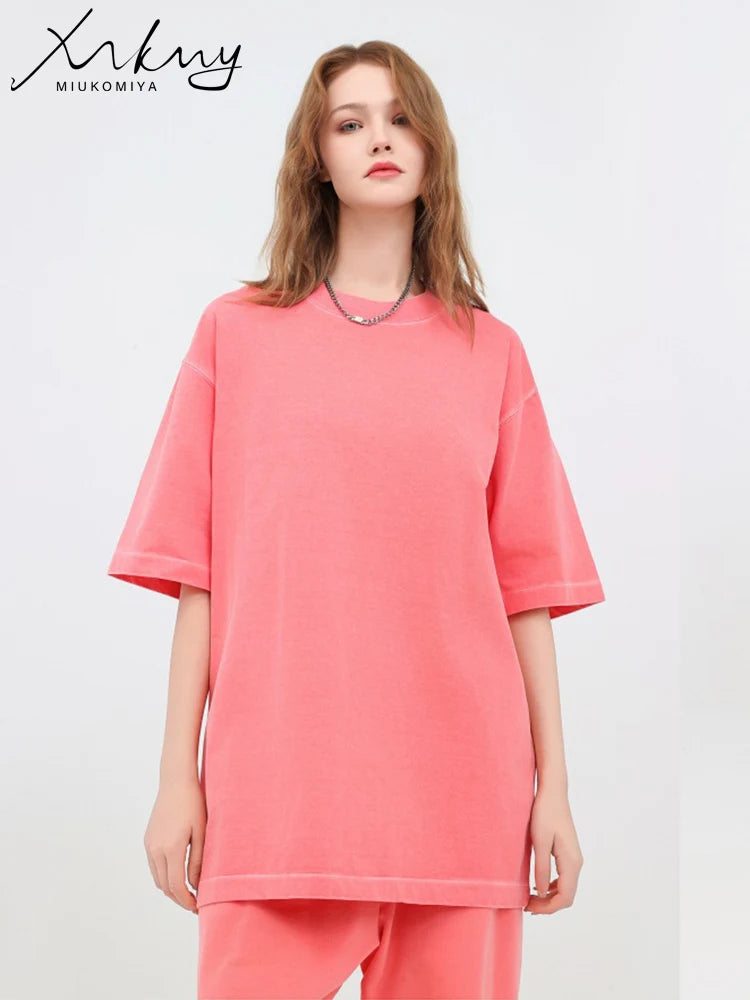 MiuKoMiYa Summer Loose T Shirts Women Basic Cotton Wahsed Short Sleeve Tees Oversized Casual Basic Female T Shirts Streetwear
