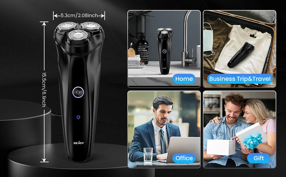 SEJOY Electric Razor for Men 3D Rotary Shaver Dry Wet Shaving Pop-Up Beard Trimmer Rechargeable Hair Cutting Machine