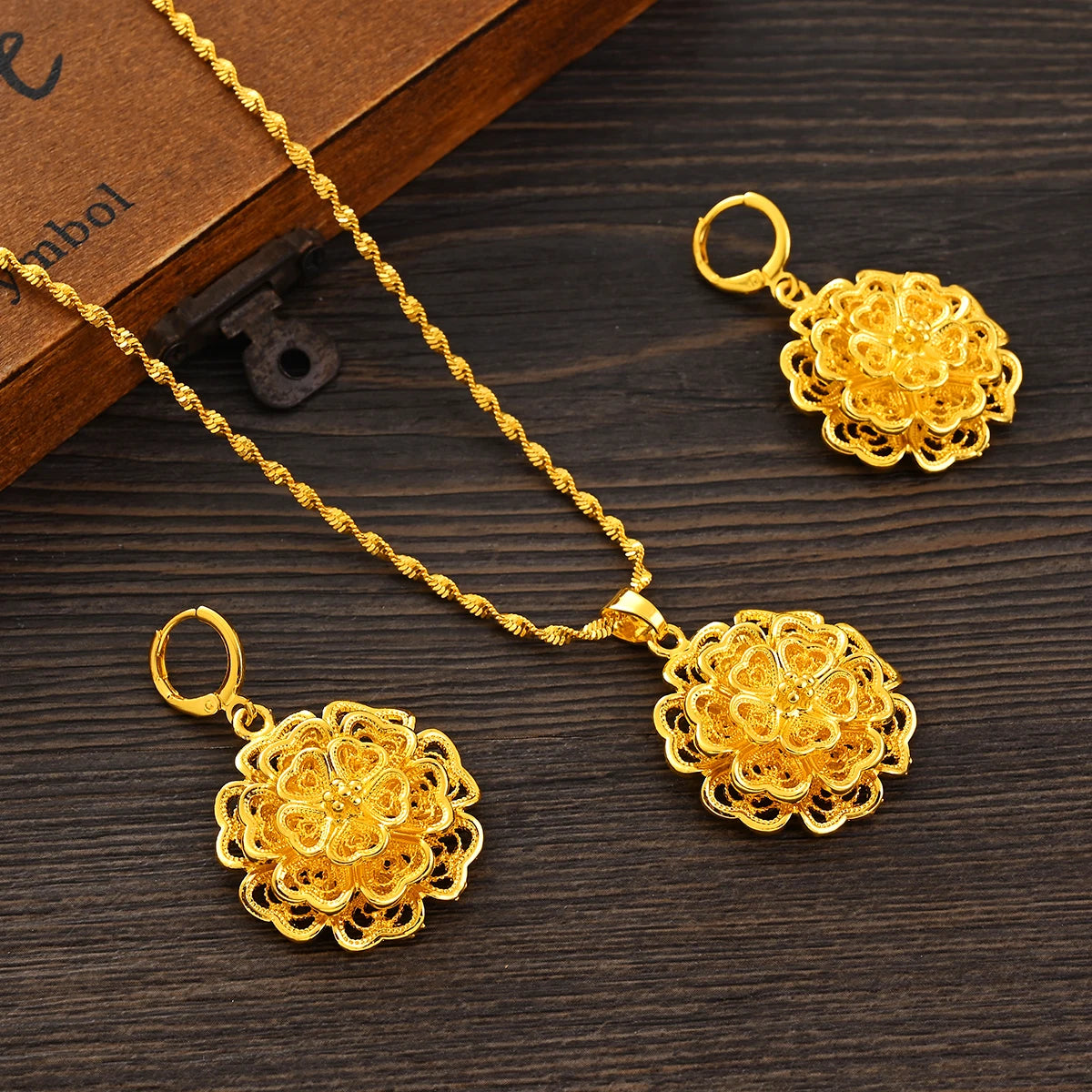 New Top Selling Arab Africa Flower Jewelry Set Women Girls Pendant Necklace Earrings Wedding Bridal Party Gifts