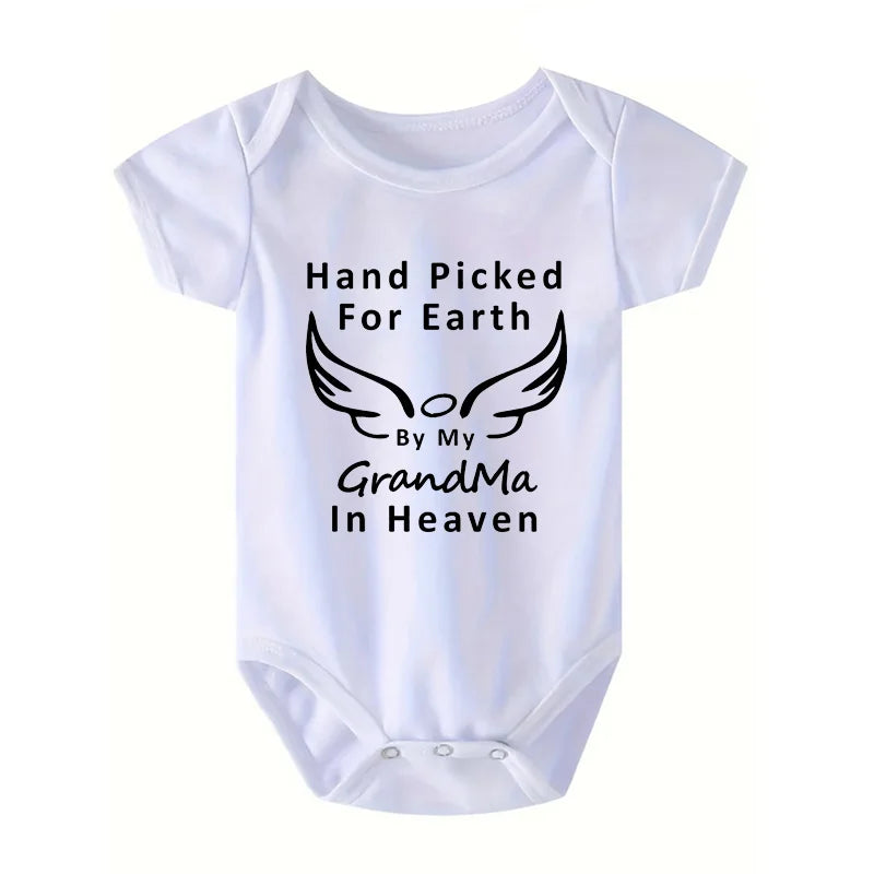 Hand Picked for Earth By My Grandpa/grandma in Heaven Baby Bodysuit Romper Summer Short Sleeve Jumpsuit Onesies