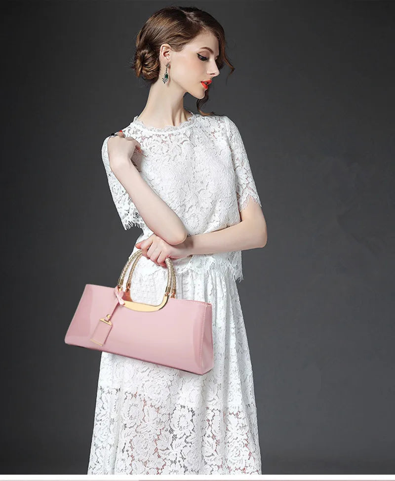Luxury Designer Handbags Women 2024 High-end Evening Party Clutch Bag Ladies Bright Patent Leather Top Handle Underarm Bags